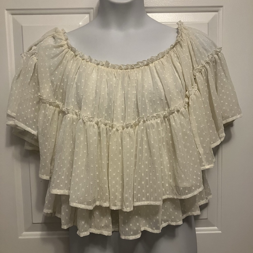 Lovestitch Sz Small Peasant  Off Shoulder Top Boho CottageCore Swiss Dot Shirt‎